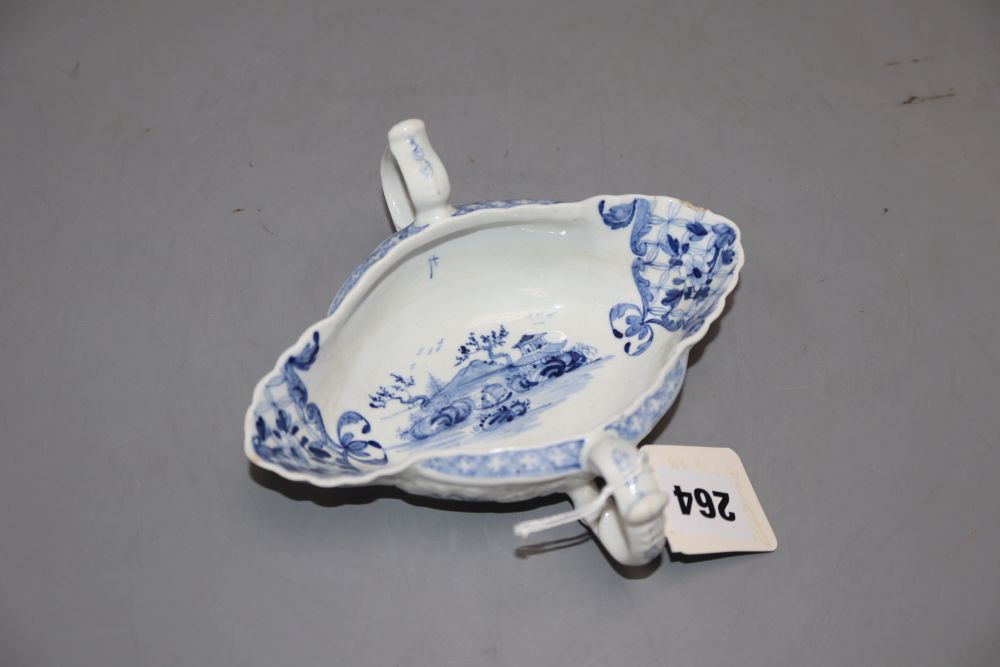 A Worcester two handled sauceboat, with chinoiserie decoration, length 16cm